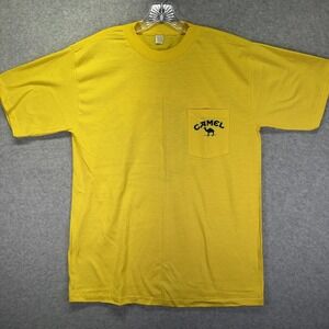 Vintage Camel Shirt Mens XL Yellow Joe Camel Smooth Character Pocket Tee 90s